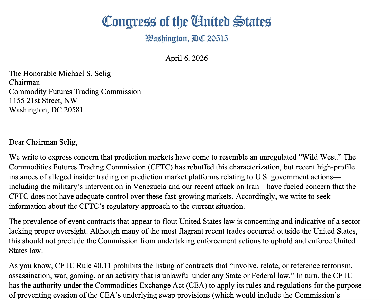 Government, CFTC, Trading, Prediction Markets