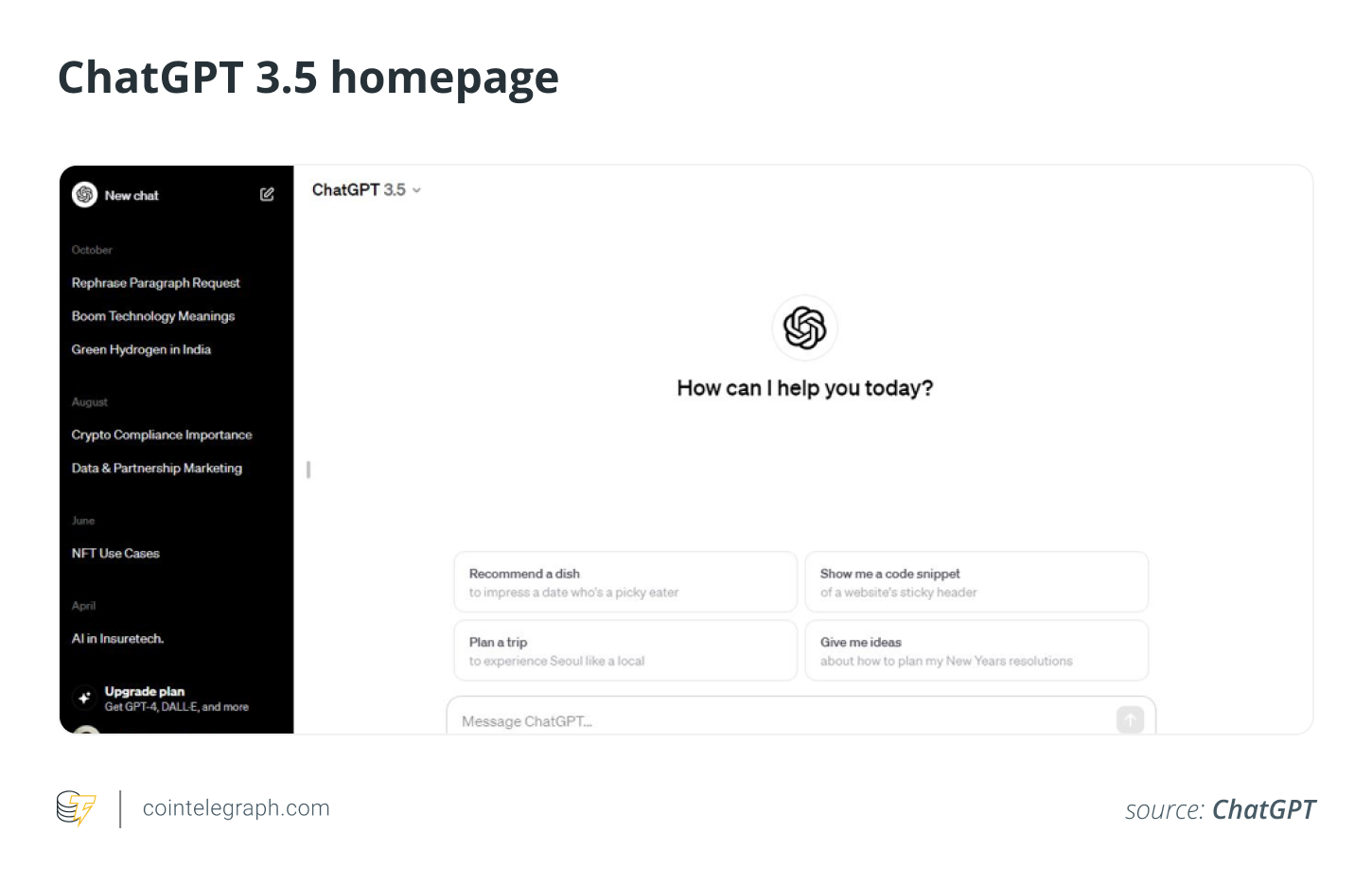 ChatGPT 3.5 homepage