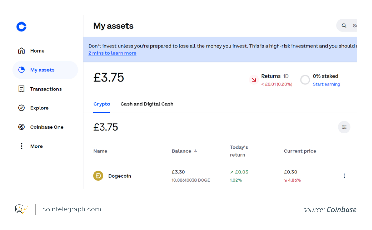 See your account balance in the ‘My Assets’ tab