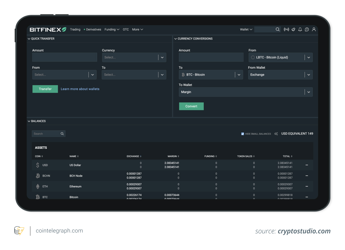 The Bitfinex Wallet interface