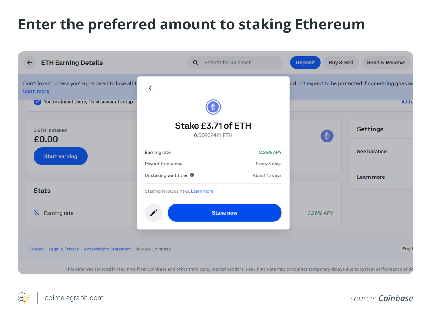 Enter the preferred amount to staking Ethereum