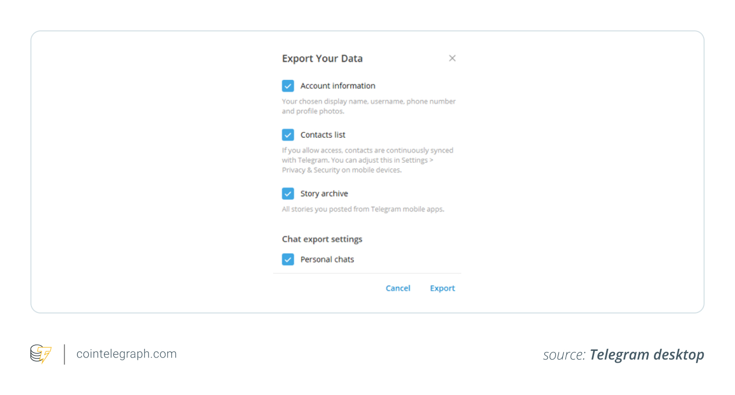 Select what you want to export on Telegram