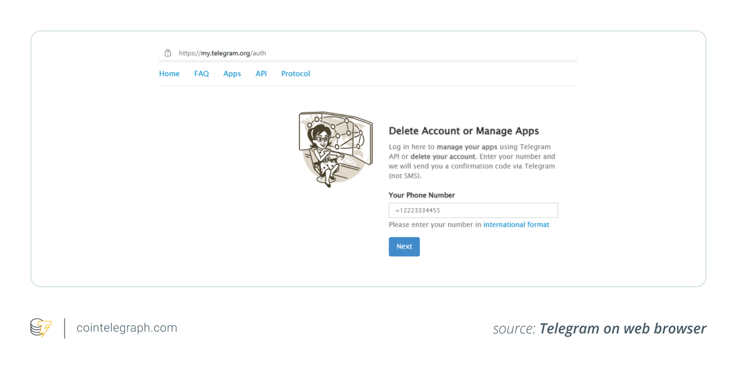 Access the Deactivation page to delete your Telegram account