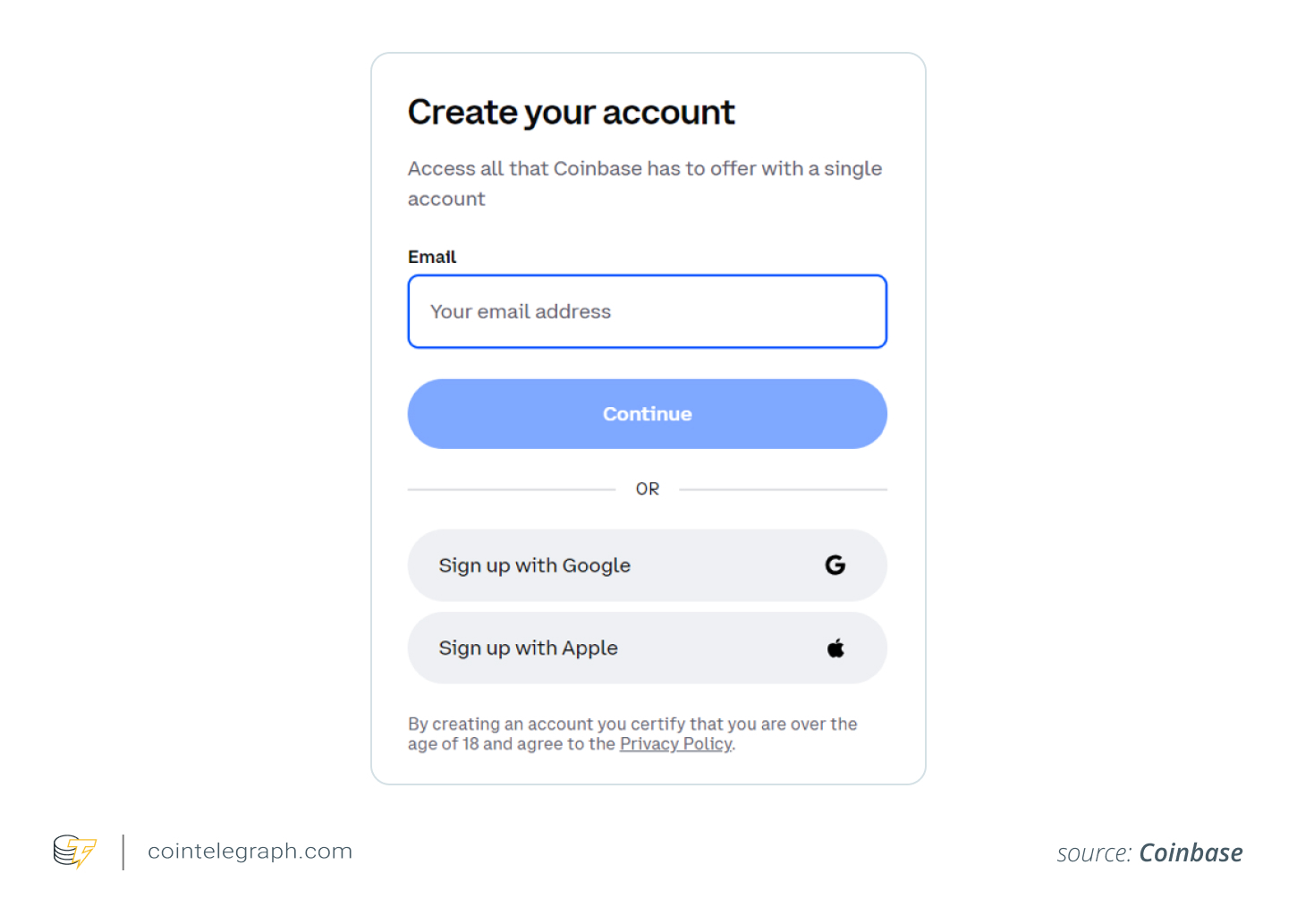Create account on Coinbase