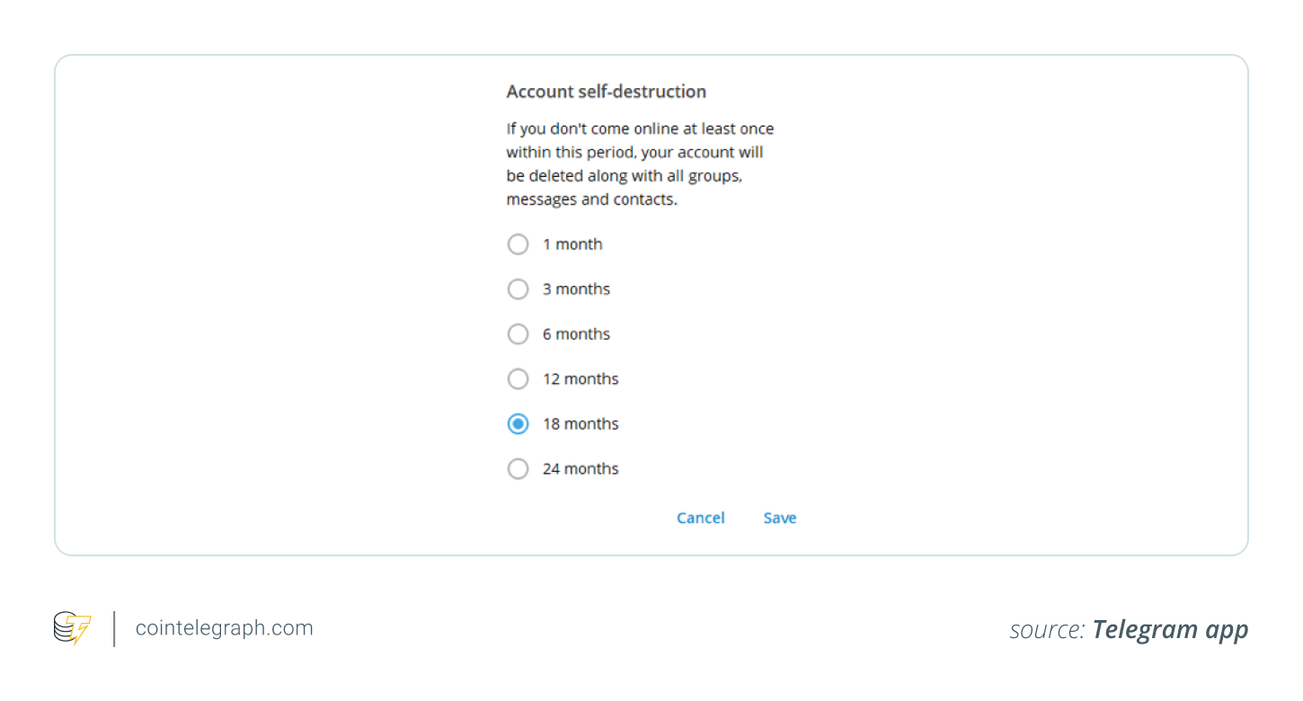 Pick waiting period for account self-destruction on Telegram