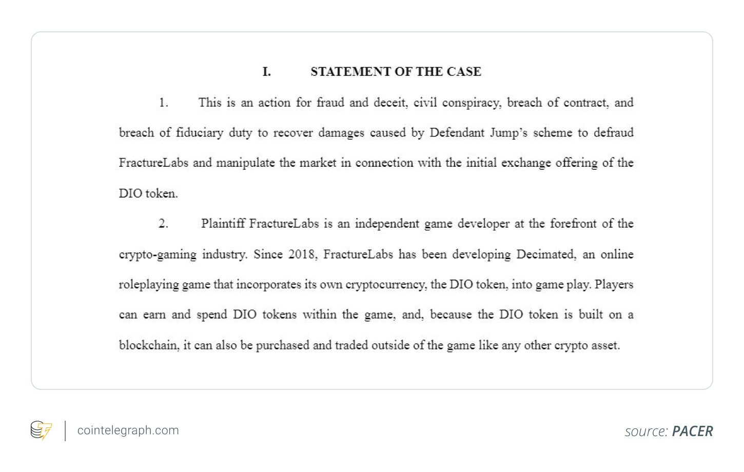 Fracture Labs claims Jump Trading violated an agreement by using its token as part of a “pump and dump” scheme