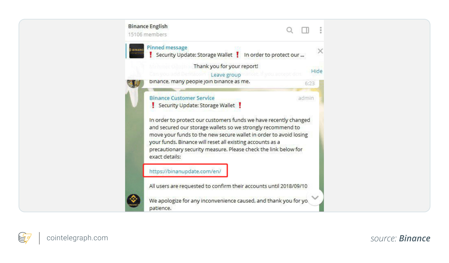 A Binance support impersonation scheme in action