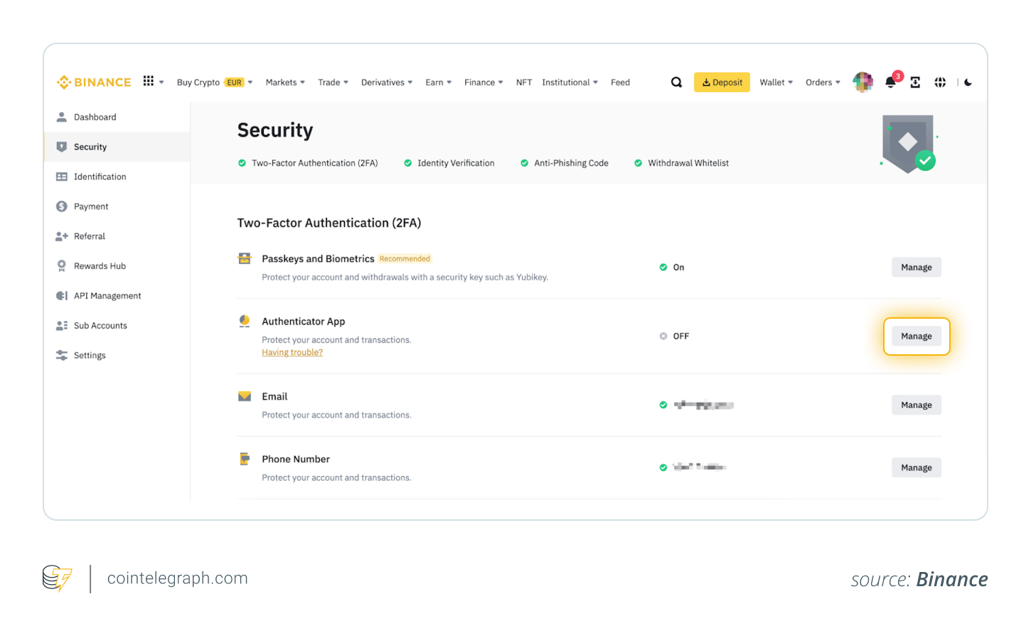 Manage 2FA on Binance