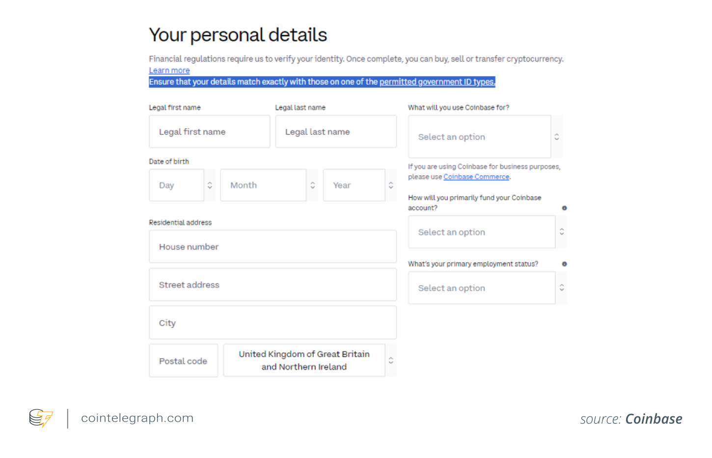 Add personal details on Coinbase